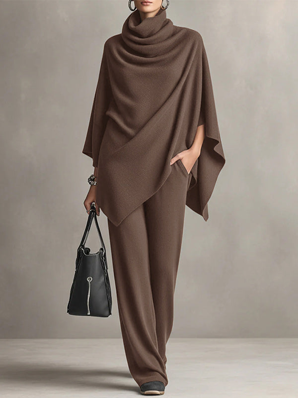 Solid Poncho Top & Pants Set
