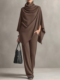 Solid Poncho Top & Pants Set