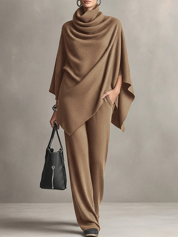 Solid Poncho Top & Pants Set