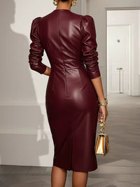 Faux-Leather V-Neck Bodycon Dress