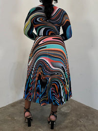 Print Long Sleeve Top & Pleated Midi Skirt Set