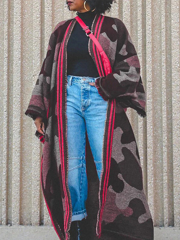 Camo Fringe Longline Cardigan
