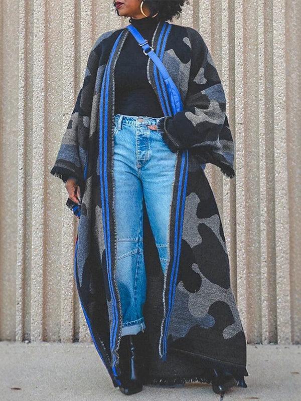 Camo Fringe Longline Cardigan