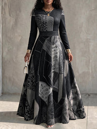 Denim-Print Maxi Dress
