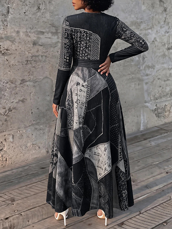 Denim-Print Maxi Dress