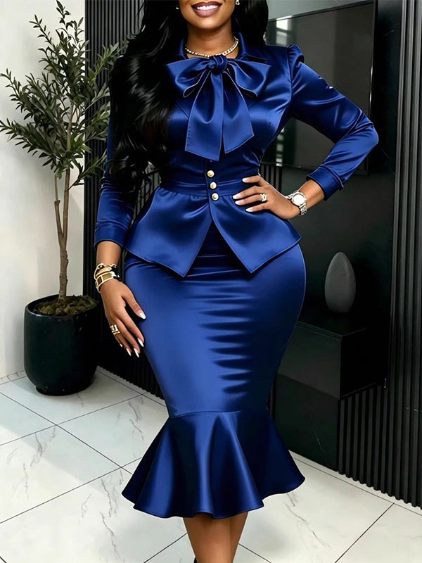 Tie-Neck Shirt & Skirt Set