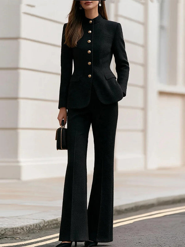 Button-Front Blazer & Pants Set