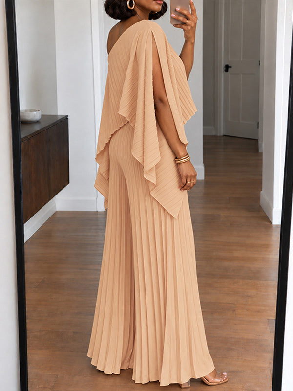 Pleated Boat-Neck 3PC Pants Set