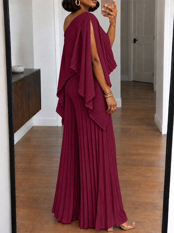 Pleated Boat-Neck 3PC Pants Set