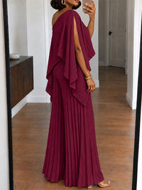 Pleated Boat-Neck 3PC Pants Set