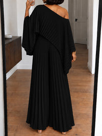 Pleated Boat-Neck 3PC Pants Set