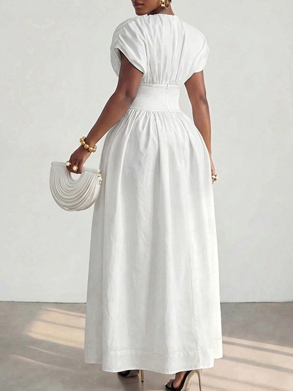 Solid Cinched-Waist Dress