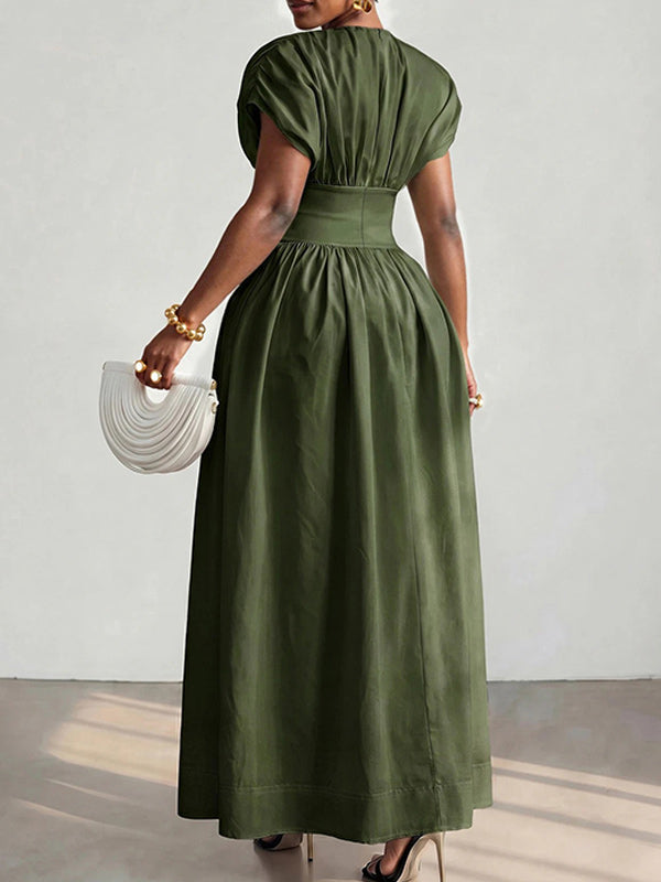 Solid Cinched-Waist Dress