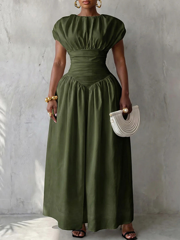 Solid Cinched-Waist Dress