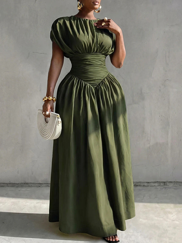Solid Cinched-Waist Dress