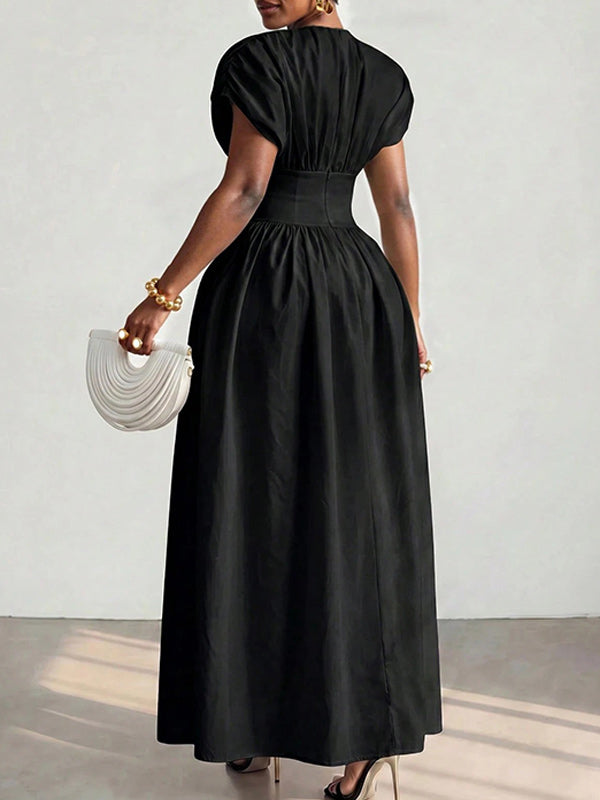 Solid Cinched-Waist Dress