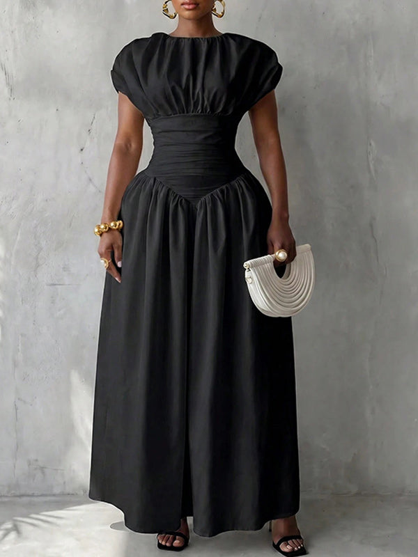 Solid Cinched-Waist Dress