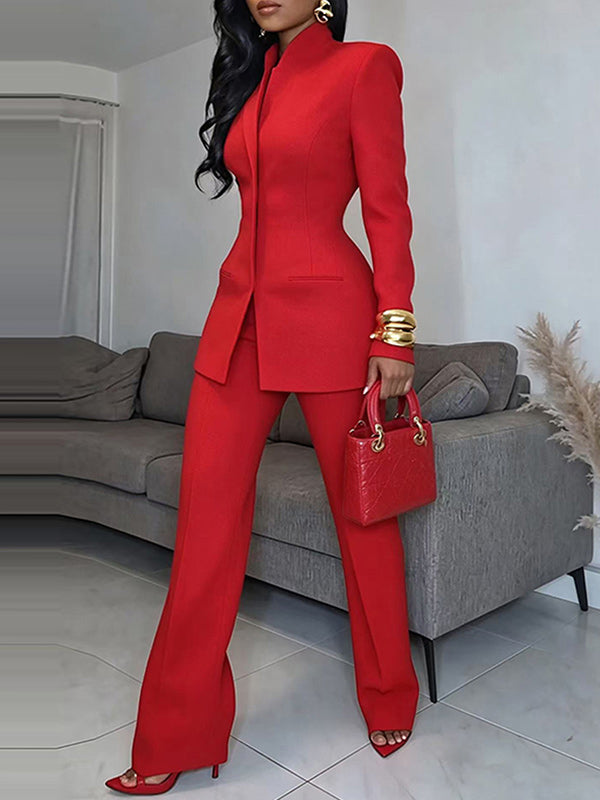 Button-Front Blazer & Pants Set