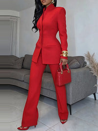Button-Front Blazer & Pants Set