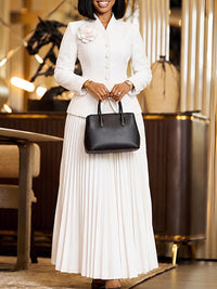 3D Floral Blazer & Pleated Skirt Set