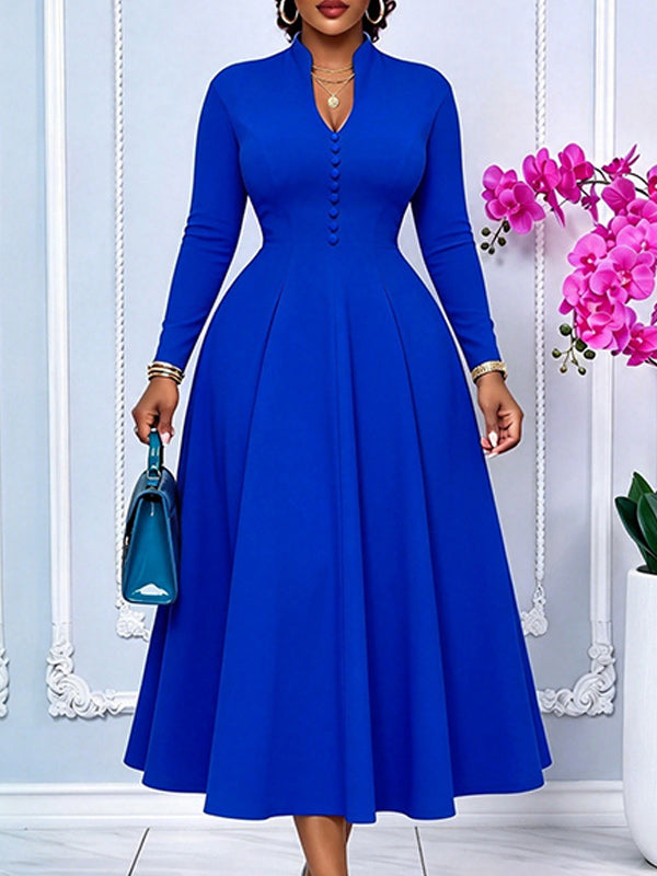 V-Neck Button-Front Dress