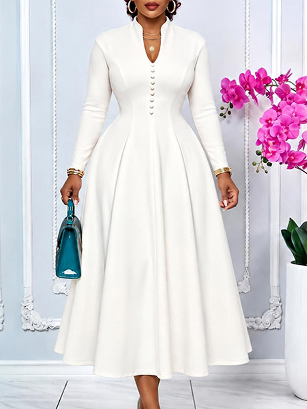 V-Neck Button-Front Dress