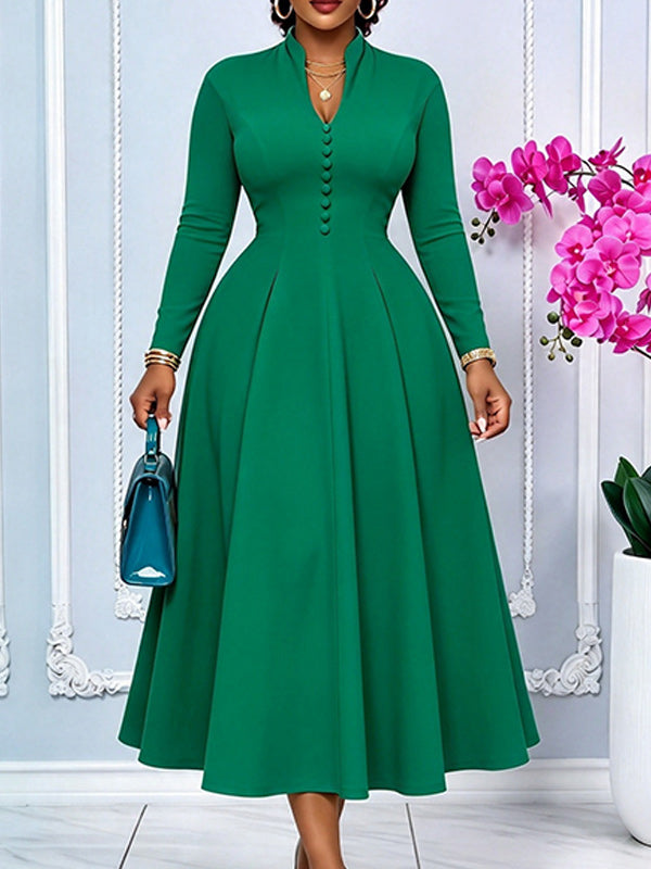V-Neck Button-Front Dress