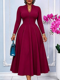 V-Neck Button-Front Dress