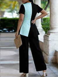Two-Tone Slit Top & Pants Set