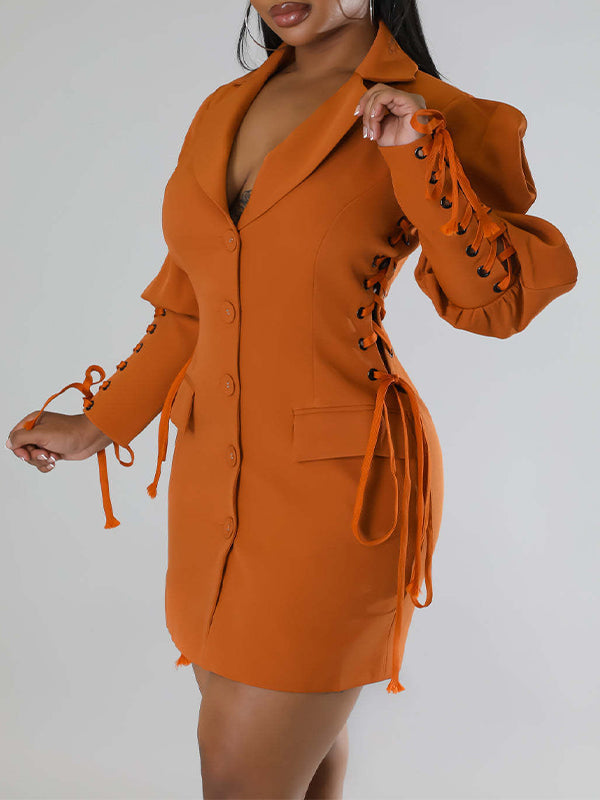 Solid Lace-Up Blazer Dress