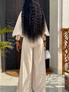Mock-Neck Puff-Sleeve Top & Wide-Leg Pants Set