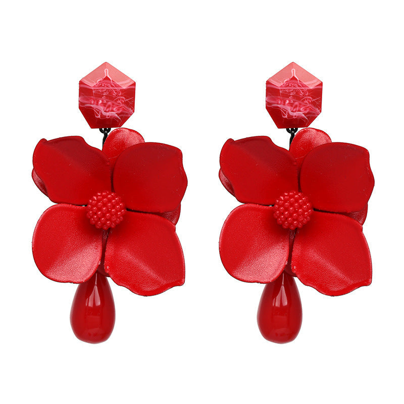 Fashion Big Green Flowers Drop Earrings