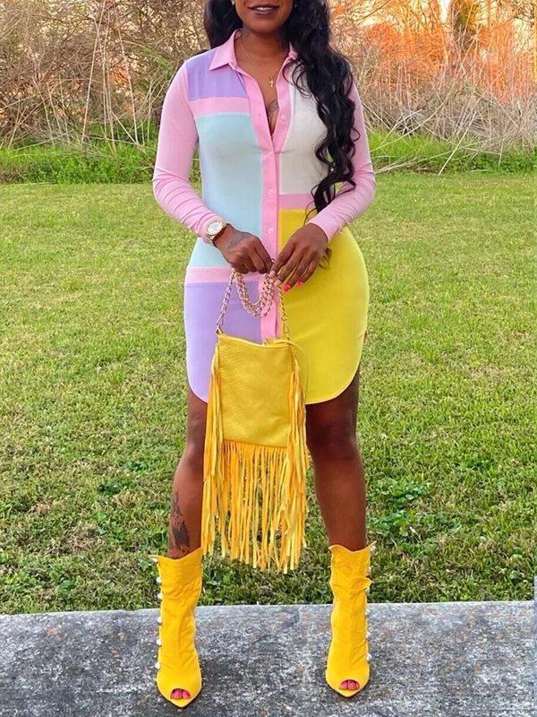 Beautiedoll Colorblock Shirt Dress
