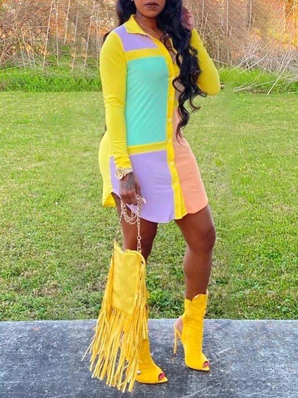Beautiedoll Colorblock Shirt Dress