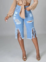 Beautiedoll Ripped Fringe Capri Jeans