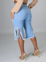 Beautiedoll Ripped Fringe Capri Jeans