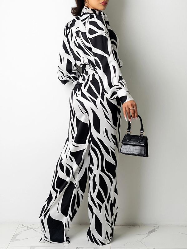 Printed Shirt & Wide-Leg Pants Set