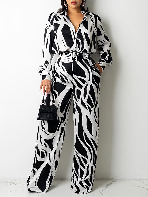 Printed Shirt & Wide-Leg Pants Set