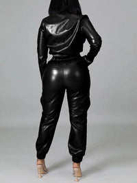 Beautiedoll Faux-Leather Jacket & Jogger Pants Set
