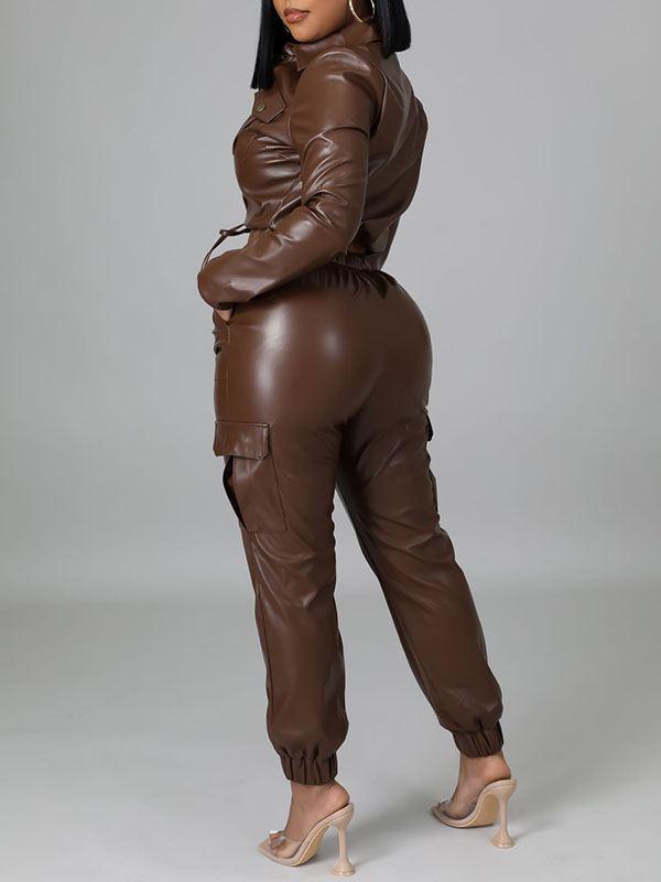 Beautiedoll Faux-Leather Jacket & Jogger Pants Set