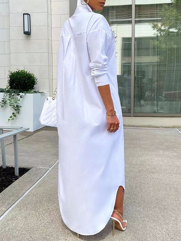 Solid Slit Shirt Dress