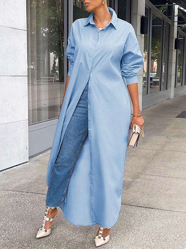 Solid Slit Shirt Dress