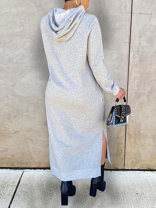Beautiedoll Solid Slit Hoodie Dress