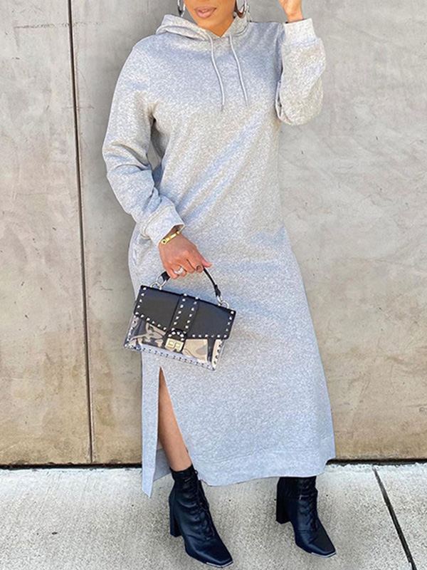 Beautiedoll Solid Slit Hoodie Dress
