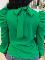 Tied-Back Puff-Sleeve Blouse
