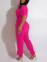 Button-Front Drawstring Jumpsuit