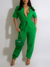Button-Front Drawstring Jumpsuit