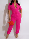 Button-Front Drawstring Jumpsuit