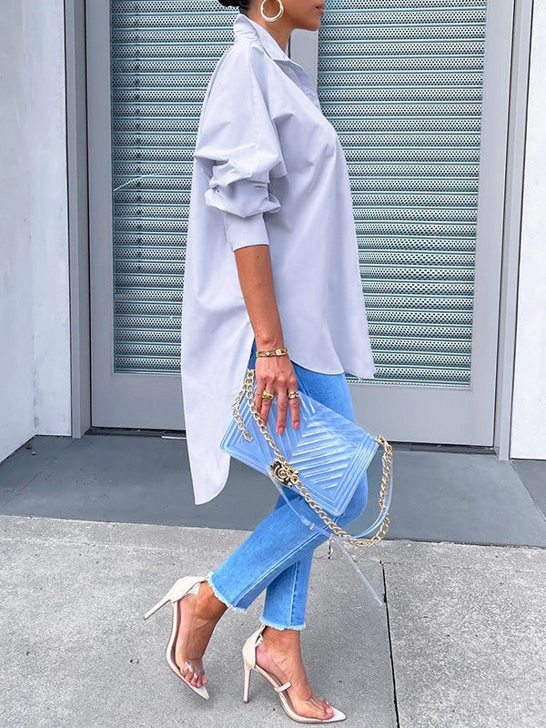 Solid High-Low Slit Shirt