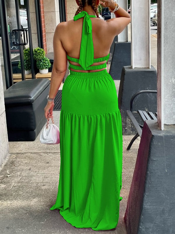Beautiedoll Halter Elastic-Waist Maxi Dress